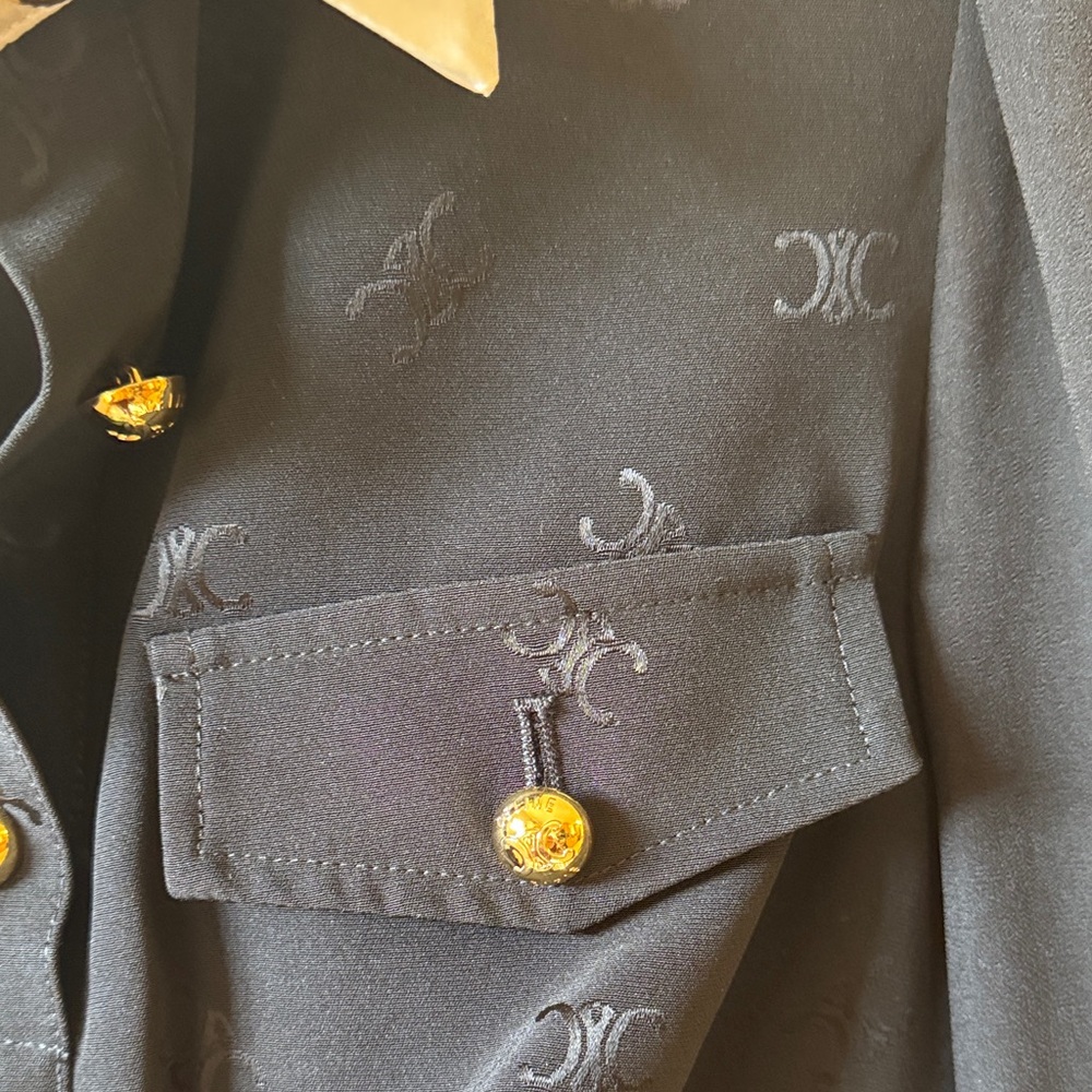 Celine-Black Dress with White Collar& Gold Celine Buttons-made in Italy-luxury - Picture 6 of 16